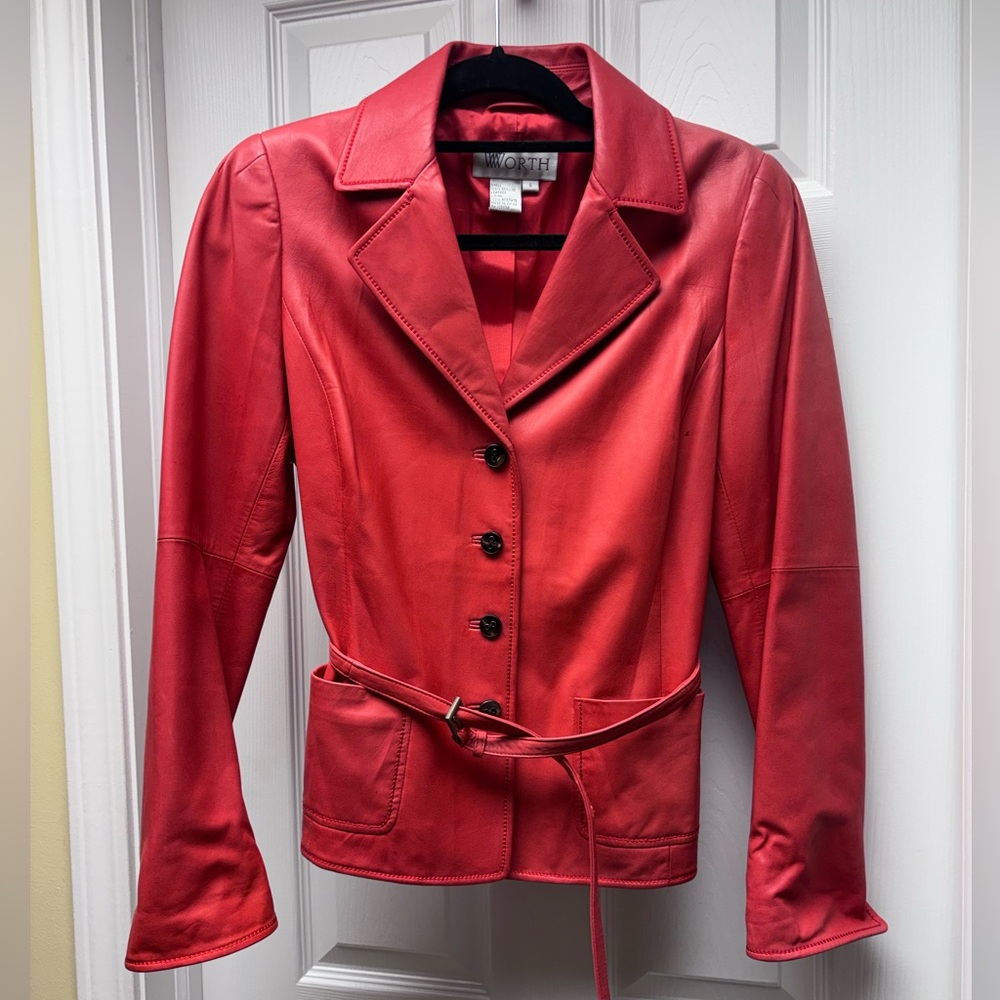 Worth Genuine Leather Jacket | Dark Coral Pink | Size 6 | Distressed